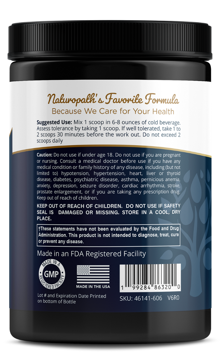 Nitric oxide booster mix bottle, health and usage directions on back label