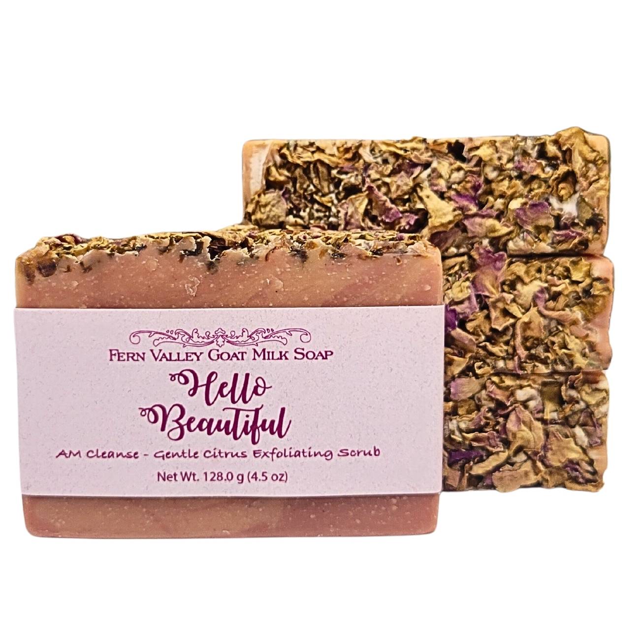 Natural Goat Milk Soap | Exfoliating Scrub | Hello Beautiful AM Cleanse - Renee Lane Company