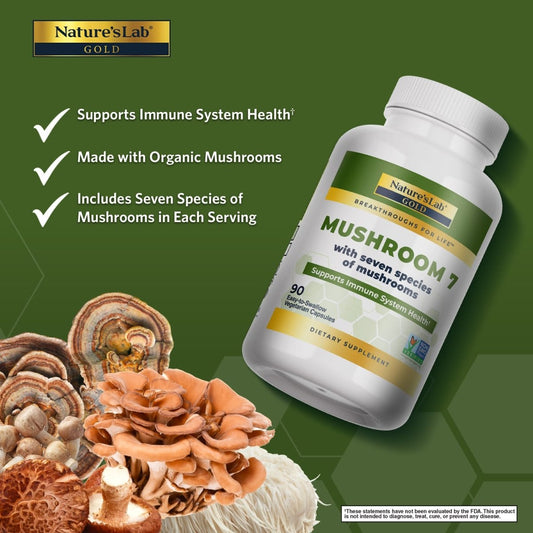 Nature's Lab Gold Mushroom 7 - 90 Capsules - Renee Lane Company