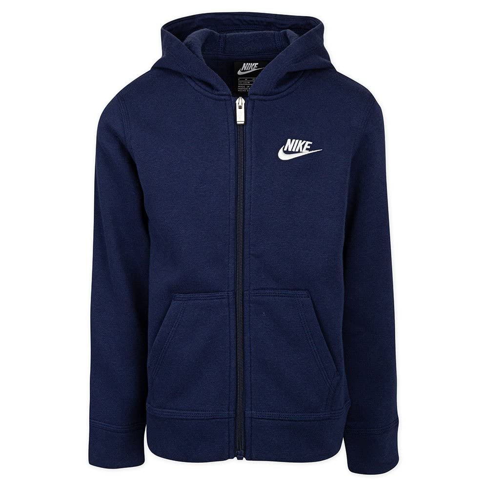 Nike Boys Club Fleece Full Zip Hoodie (Little Kids) Midnight Navy 6 Little Kid - Renee Lane Company
