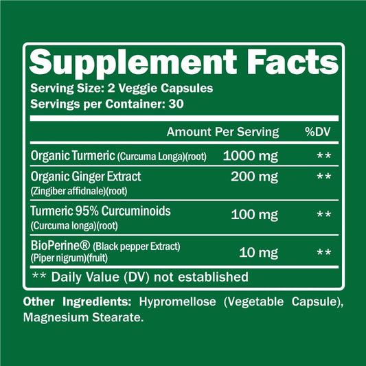 Organic Turmeric + Ginger 60 Capsules - Renee Lane Company