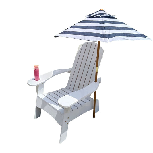 Outdoor or indoor Wood Adirondack chair with an hole to hold umbrella on the arm - Renee Lane Company