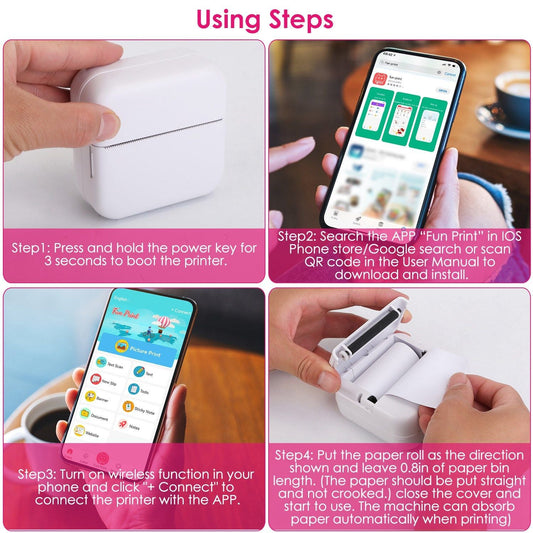 Pocket Wireless Thermal Printer Portable Mini Sticker Maker Machine Rechargeable Inkless Photo Printer for Printing Label Journal Study Notes Memo Photos - Renee Lane Company