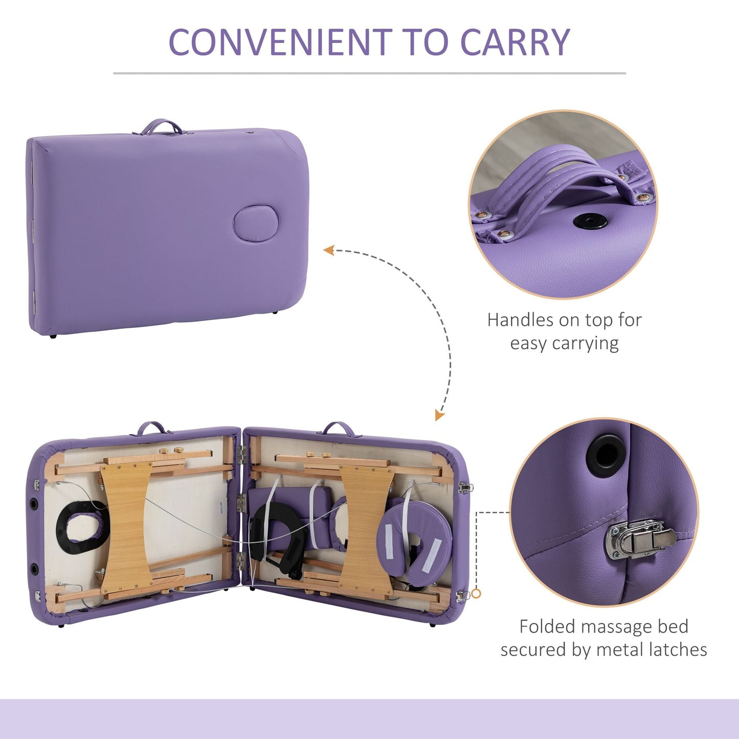 Portable Massage Table 72 Inch Adjustable Spa Bed Foldable Facial Couch with Carry Case Purple - Renee Lane Company
