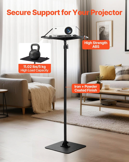 Projector Stand, Projector Floor Stand with Adjustable Height 30.3 to 63.4 inch, 360° Horizontal Rotation Projectors Cart for Meetings, Outdoor Movies, Video Stand, Gimbal Mount or Tray Support - Renee Lane Company