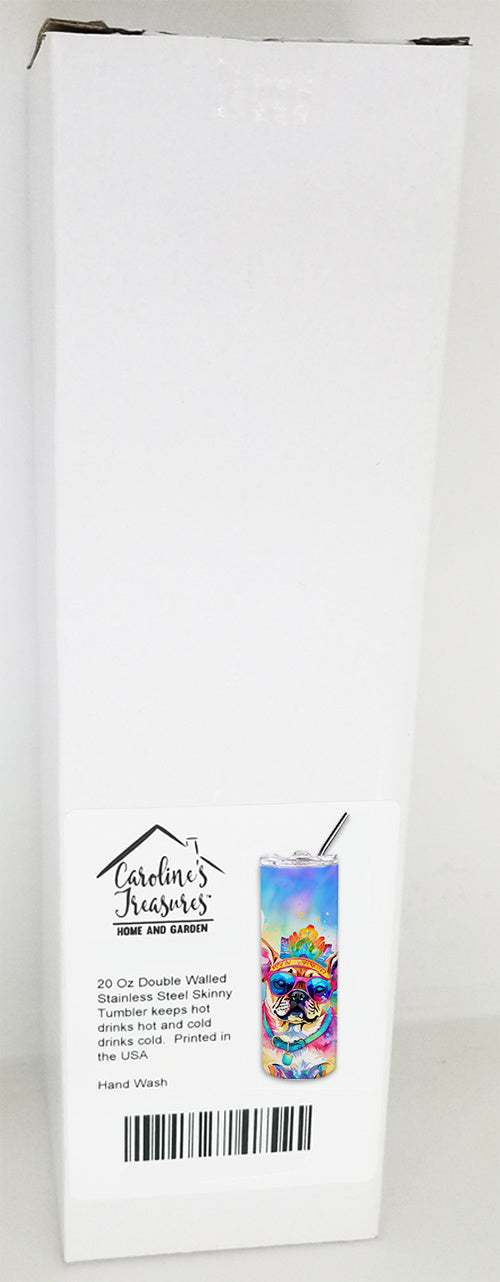 Pug Hippie Dawg Stainless Steel Skinny Tumbler Vacuum Double Walled Reusable Insulated Tumbler Travel Cup for Coffee Cocktails Gift with Lid, 20 oz - Renee Lane Company