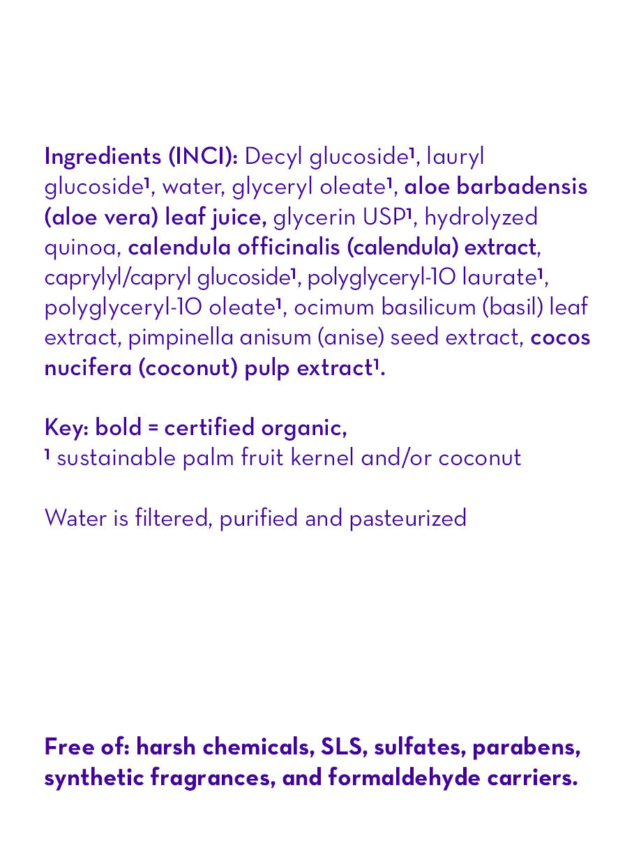 Ingredients and free-from panel for no-fragrance sensitive pet wash