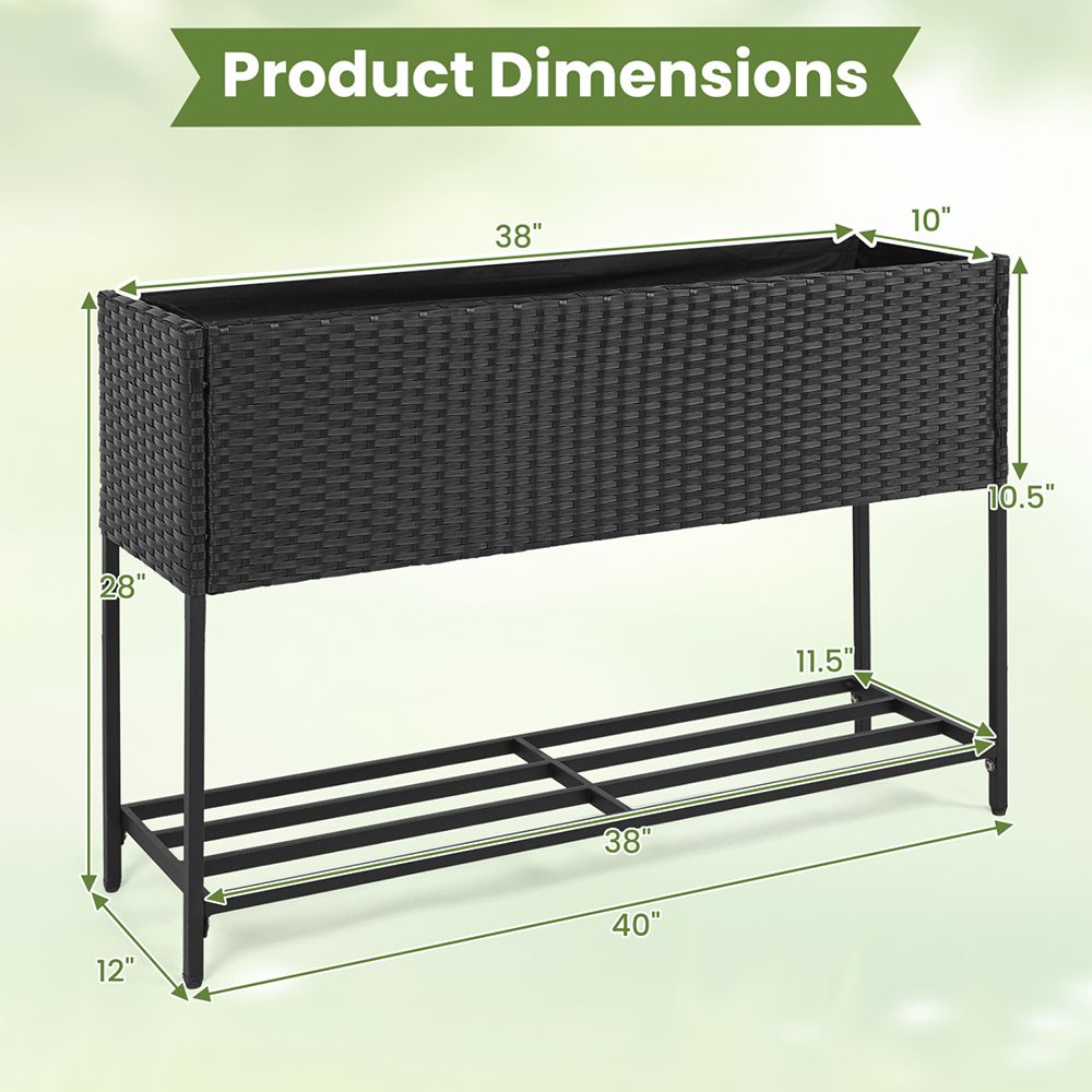 Raised Wicker Garden Bed with Storage Shelf and Removable Liner - Renee Lane Company