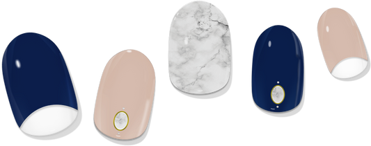 Reverse French Navy & Nude Marble Gel Nail Wrap - Renee Lane Company