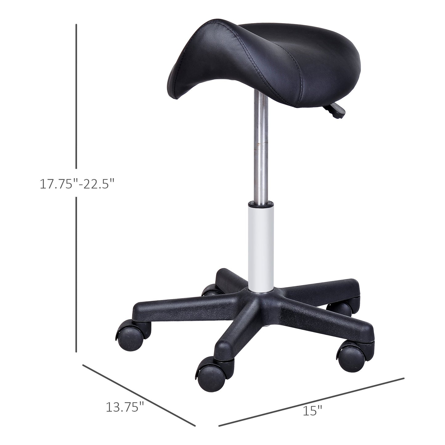 Rolling Saddle Stool, Swivel Salon Chair, Ergonomic Faux Leather Stool, Adjustable Height with Wheels for Spa, Salon, Massage, Office, Black - Renee Lane Company