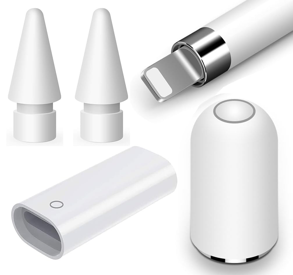 Rpuzonier 4 Pack iPencil Accessories for Apple Pencil 1st Gen 2 Pack Apple Pencil Tips for Apple Pencil 1st/2nd Gen 1 Pack Magnetic Replacement Cap and 1 Pack Charger Adapter for Apple Pen 1st Gen - Renee Lane Company