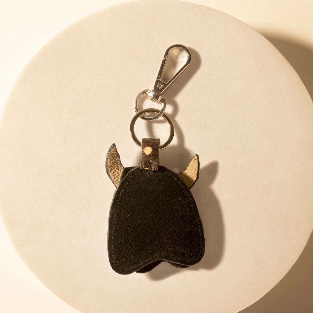 Bull keychain with dark hide body and silver clip key ring