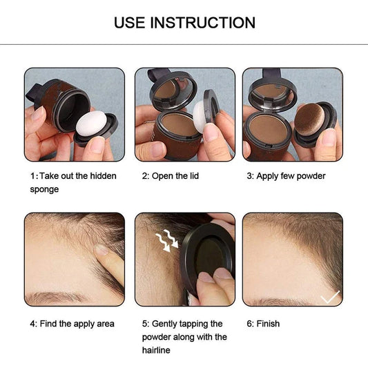 Hairline powder concealer compact with sponge applicator and powder puff, shown open