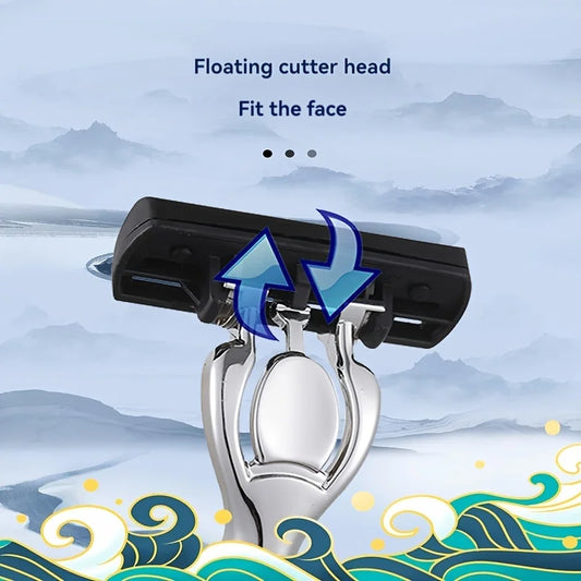 Razor head with floating cutter design for close face fitting, chrome and black