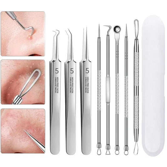 Stainless steel blackhead clip pimple remover tool set with storage case