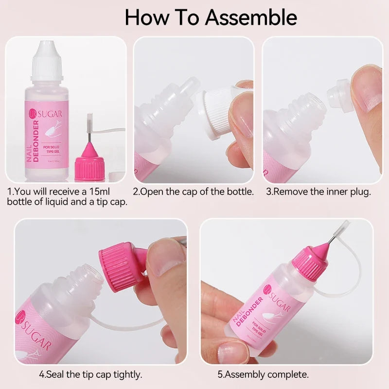 UR SUGAR 15ml Remover For Solid Tips Gel False Nail Tips Solid Adhesives Gel Remover Press On Nails Gel Fake Tips Remover Tools