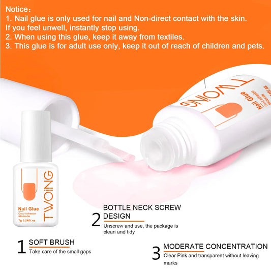 TWOIN nail glue bottle with nozzle brush and flip-top applicator