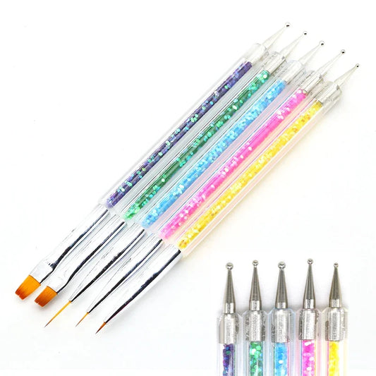Glitter gel nail art pen set, clear tubes with colored sparkly pigment and fine tips