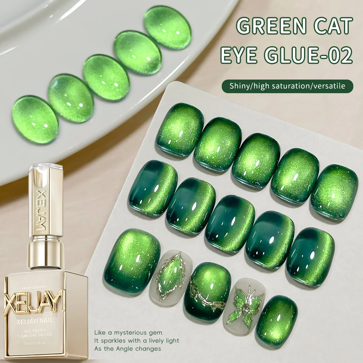 15ml Snow Pear Crushed Ice Cat Eye Gel Nail Polish, Shiny Bubble-Free UV/LED Quick-Drying Gel Suitable For Nail Art DIY Design