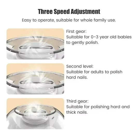 White electric nail grinder base with circular polishing head and speed-adjust dial area