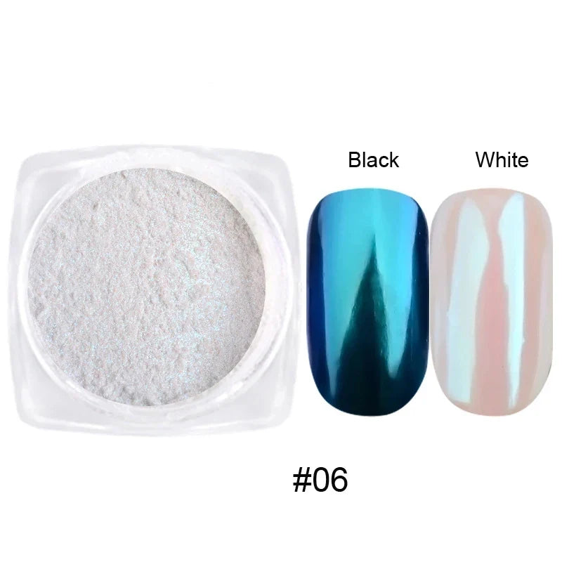 12Pcs/Set Aurora White Nail Mirror Powder 0.3g/Jar Shimmer Moonlight Chrome Pigment Dust for UV Gel Polish Manicure Decorations
