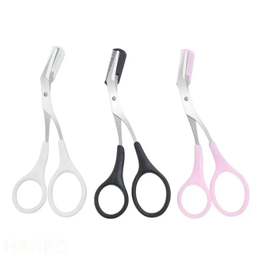 Eyebrow trimmer scissors set: white, black, and pink handles with combs