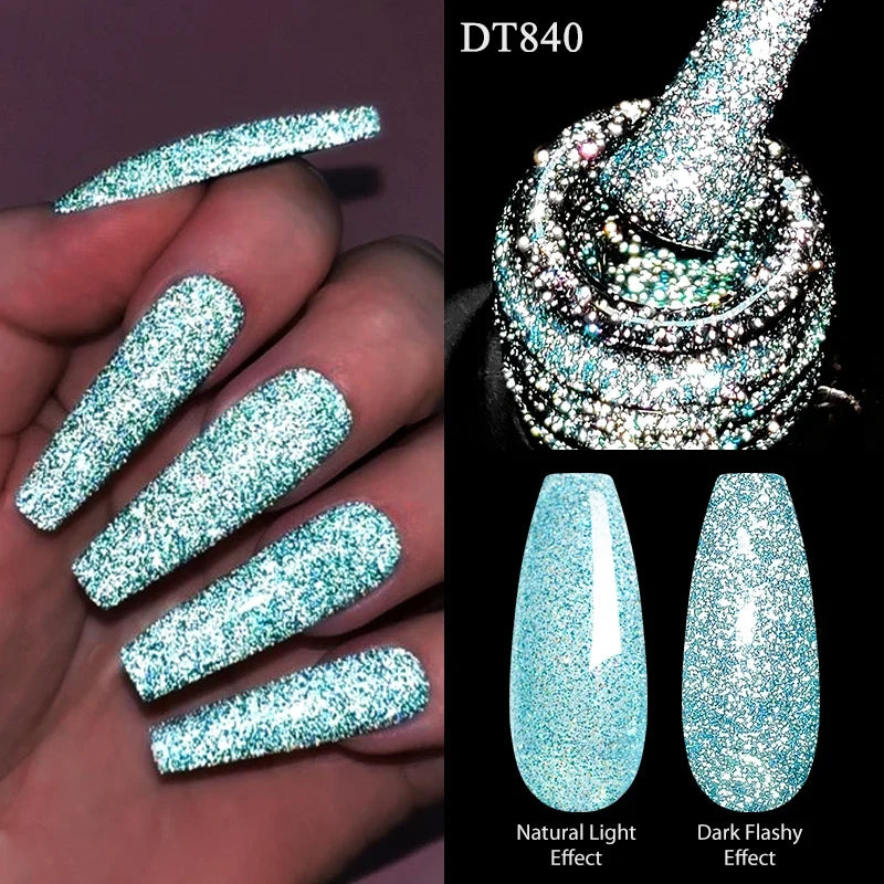 7ml Reflective Glitter Nail Gel Polish Semi Permanent French Style Nail Art UV LED Gel Sparkling Soak Off Manicure Varnish DIY
