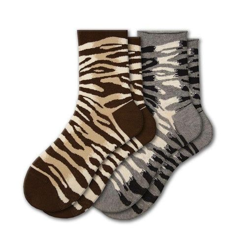 Sierra Socks Zebra Pattern Hi Anklet Casual Cotton Women's 2 Pair Pack - Renee Lane Company