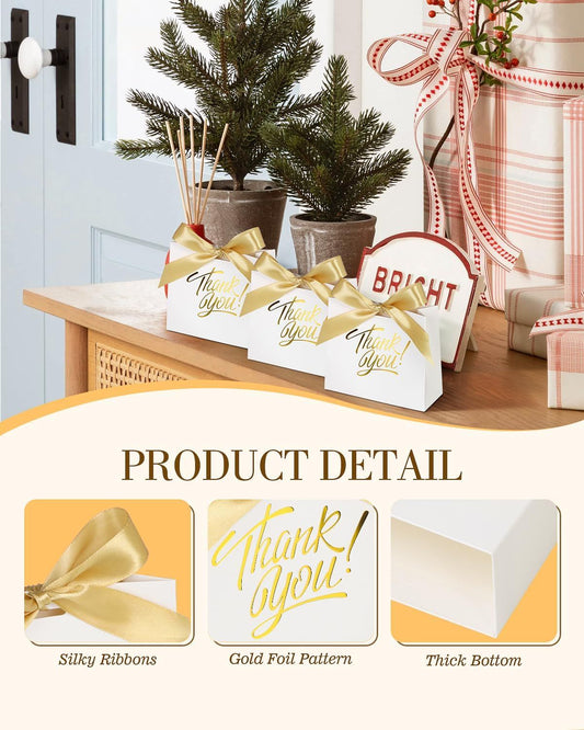 Small Gift Bags, 25 Pack 4.5x1.8x3.9 Inches Thank You Bags White Kraft Paper Gift Bag with Bow Ribbon, Perfect for Birthday, Wedding, Baby Shower - Renee Lane Company