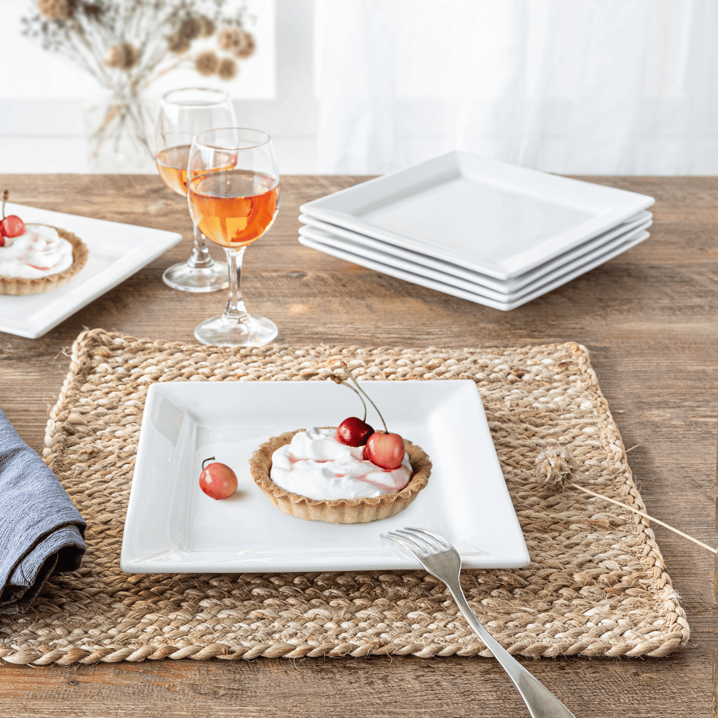 Square Porcelain Salad Plates, White, Set of 6 - Renee Lane Company