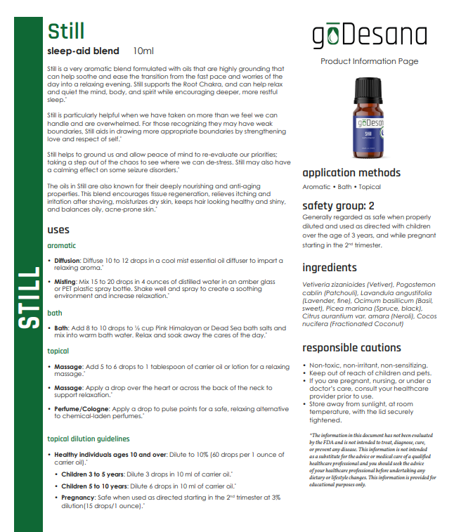 Still Relaxation & Sleep Aid Essential Oil Blend - Renee Lane Company