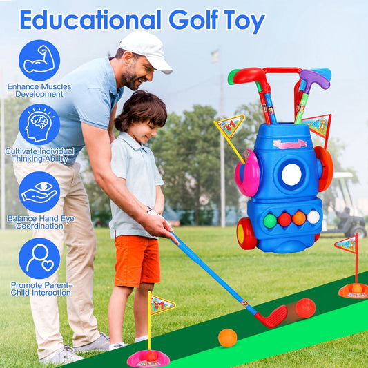 Toddler Golf Set with 4 Balls 4 Clubs 2 Holes 2 Flags Golf Cart Indoor Outdoor Golf - Renee Lane Company