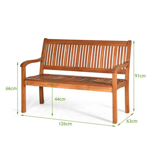 Two Person Solid Wood Garden Bench with Curved Backrest and Wide Armrest - Renee Lane Company