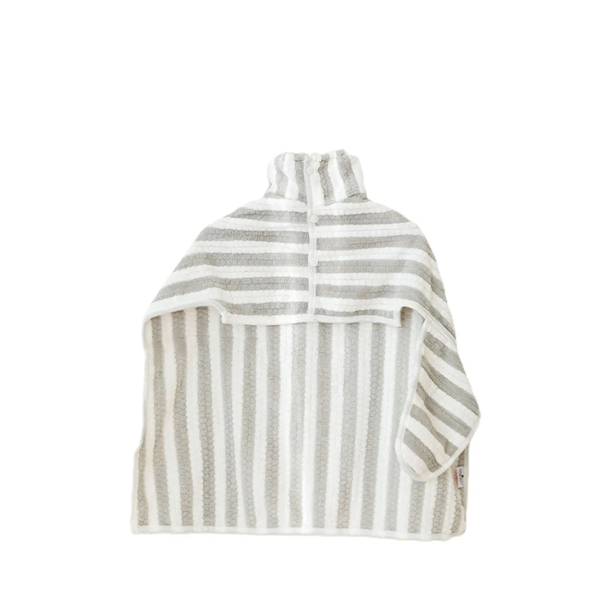 Dog bath towel robe with light gray striped pattern, hooded wrap