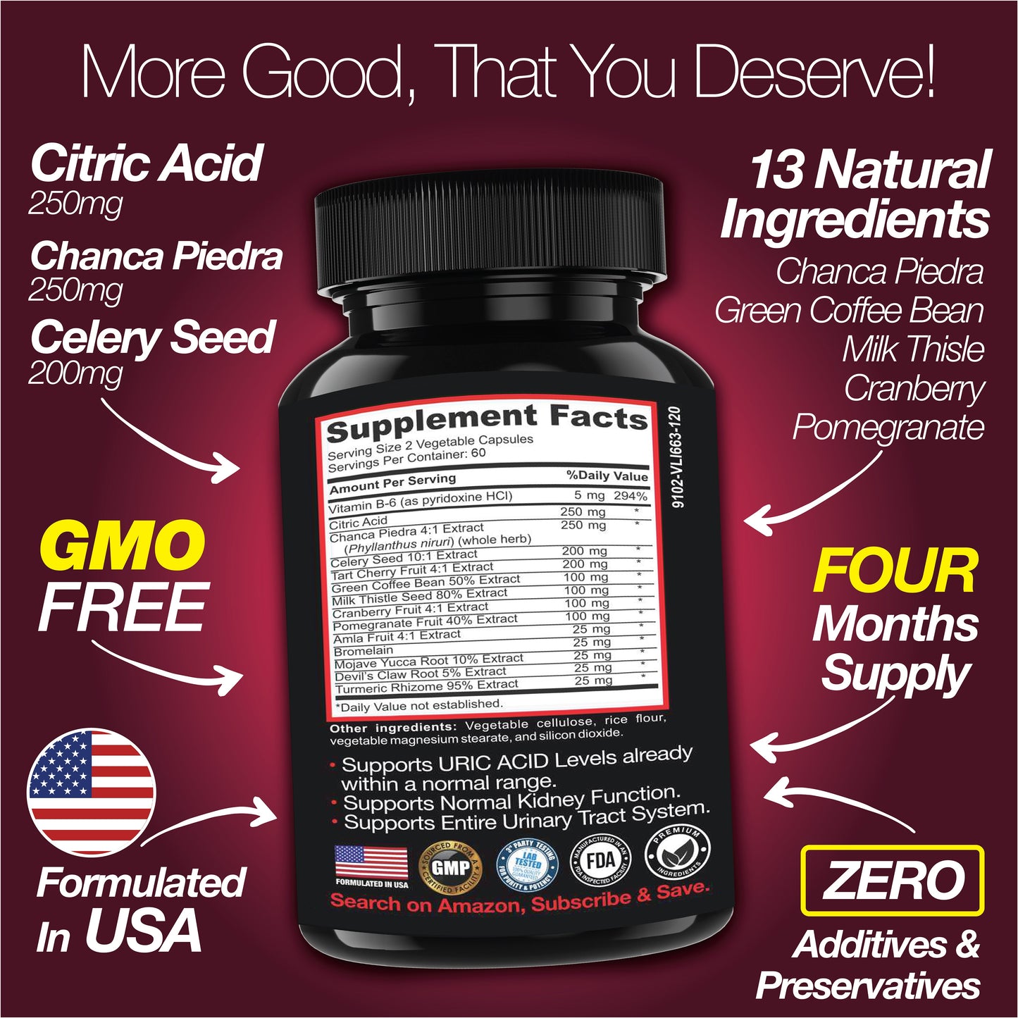 Uric Acid Support -120 Capsules - Supports Kidney Cleanse Detox & Repair, Gallbladder & Urinary Tract Issues - Renee Lane Company