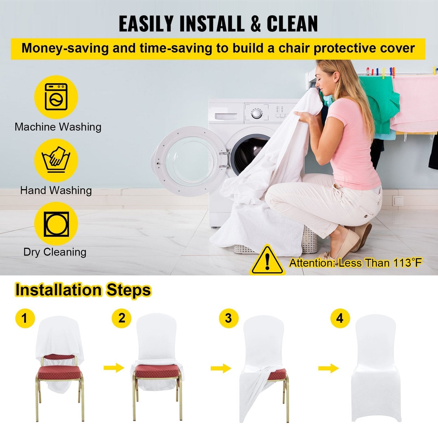 VEVOR 100 White Stretch Chair Covers for Wedding & Event Decor - Renee Lane Company