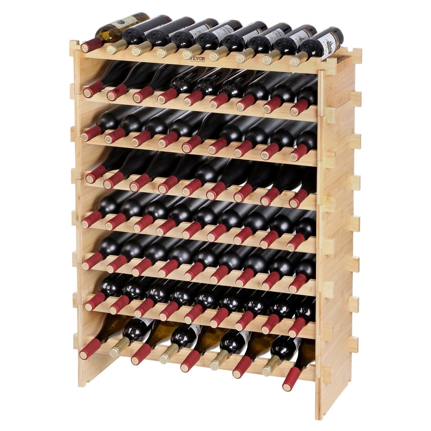 VEVOR 72 Bottle Stackable Modular Wine Rack Bamboo Wood Display Shelf 8-Tier - Renee Lane Company