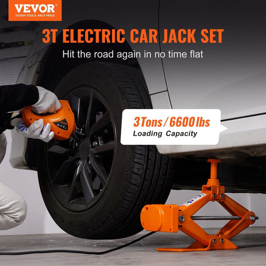 VEVOR Electric Car Jack, 3 Tons /6600 lbs Scissor Jack with Electric Impact Wrench, 12V Car Jack with Double Saddles with Remote Control, Portable Car Jack Lifting for Sedan, SUV, Truck Tire Change - Renee Lane Company