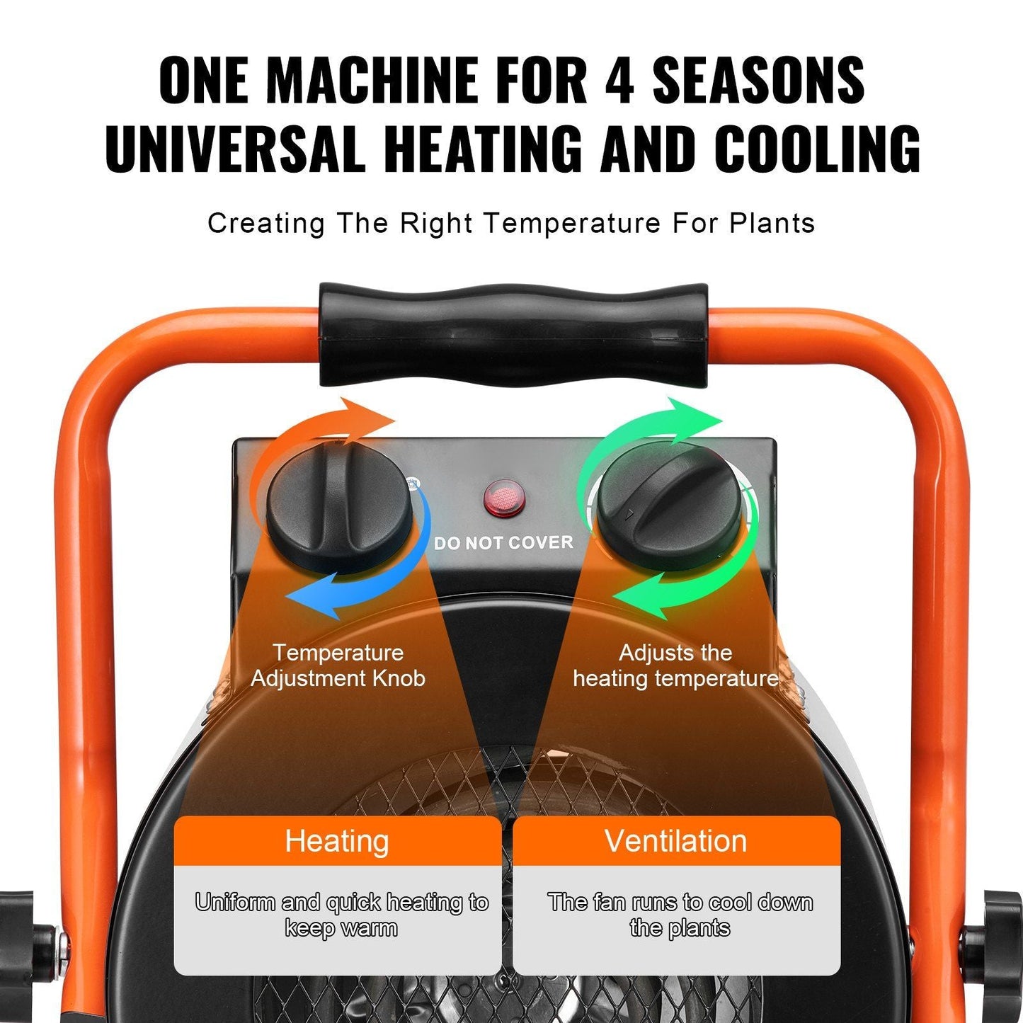VEVOR Greenhouse Heater with Thermostat, 1500W Fast Heating with Overheat Protection, 2-Speed Setting Small Grow Tent Heater, Electric Portable Heater Fan for Green House, Flower Room, Workplace - Renee Lane Company