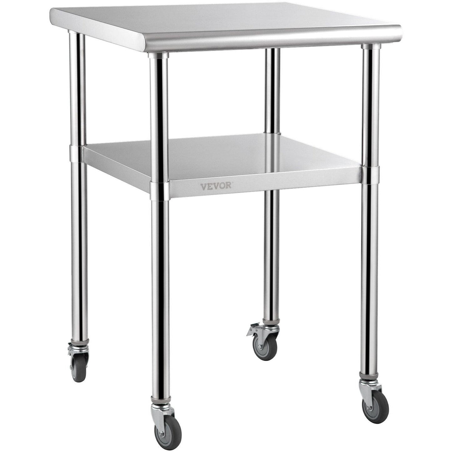 VEVOR Stainless Steel Prep Table, 24 x 24 x 36 Inch, 600lbs Load Capacity Heavy Duty Metal Worktable with Adjustable Undershelf & Universal Wheels, Commercial Workstation for Kitchen Garage Backyard - Renee Lane Company