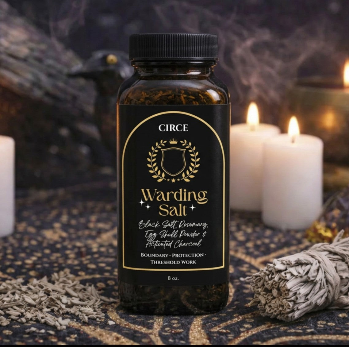 Warding Salt – Ritual Protection Blend with Black Salt, Rosemary & Activated Charcoal (8 oz) - Renee Lane Company
