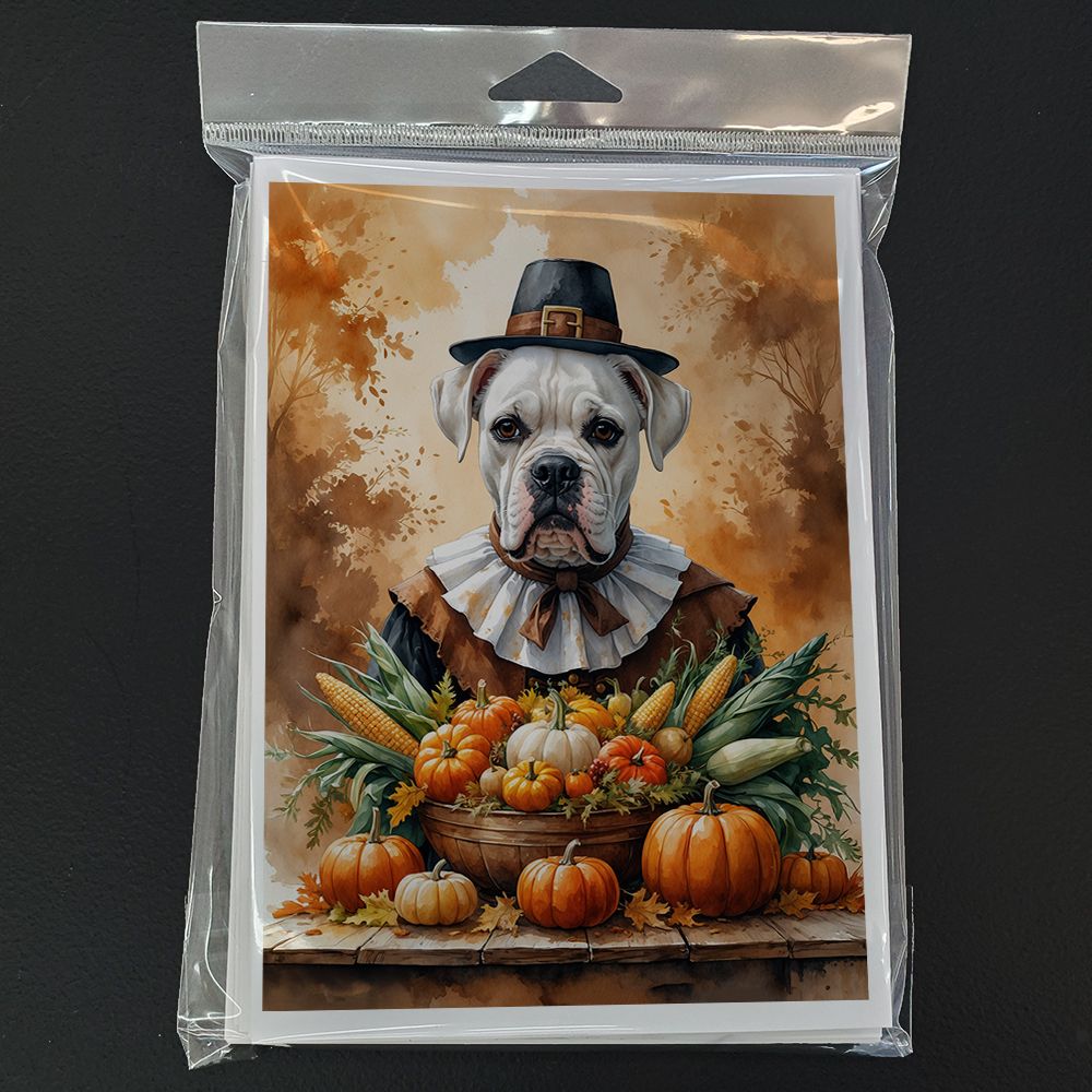 White Boxer Thanksgiving Greeting Cards Pack of 8 Blank Cards with Envelopes Whimsical A7 Size 5x7 - Renee Lane Company