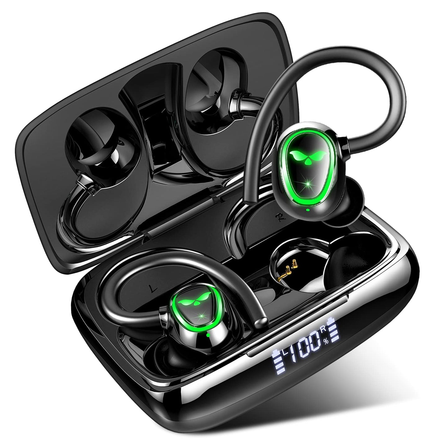 Wireless Earbud Bluetooth 5.3 Headphones Sport Earphones in Ear 48H Playback Stereo Noise Cancelling Earbud with Dual Mic LED Display Over-Ear Earhooks Ear Buds IP7 Waterproof Headset for Running Gym - Renee Lane Company