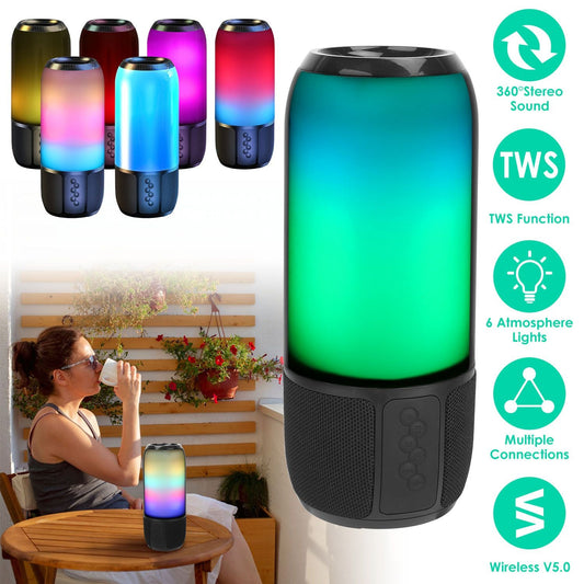 Wireless Portable Speaker Loud Stereo Speaker with 6 Color Changing Lights Radio Party TWS Speaker for Home Outdoor Travelling - Renee Lane Company