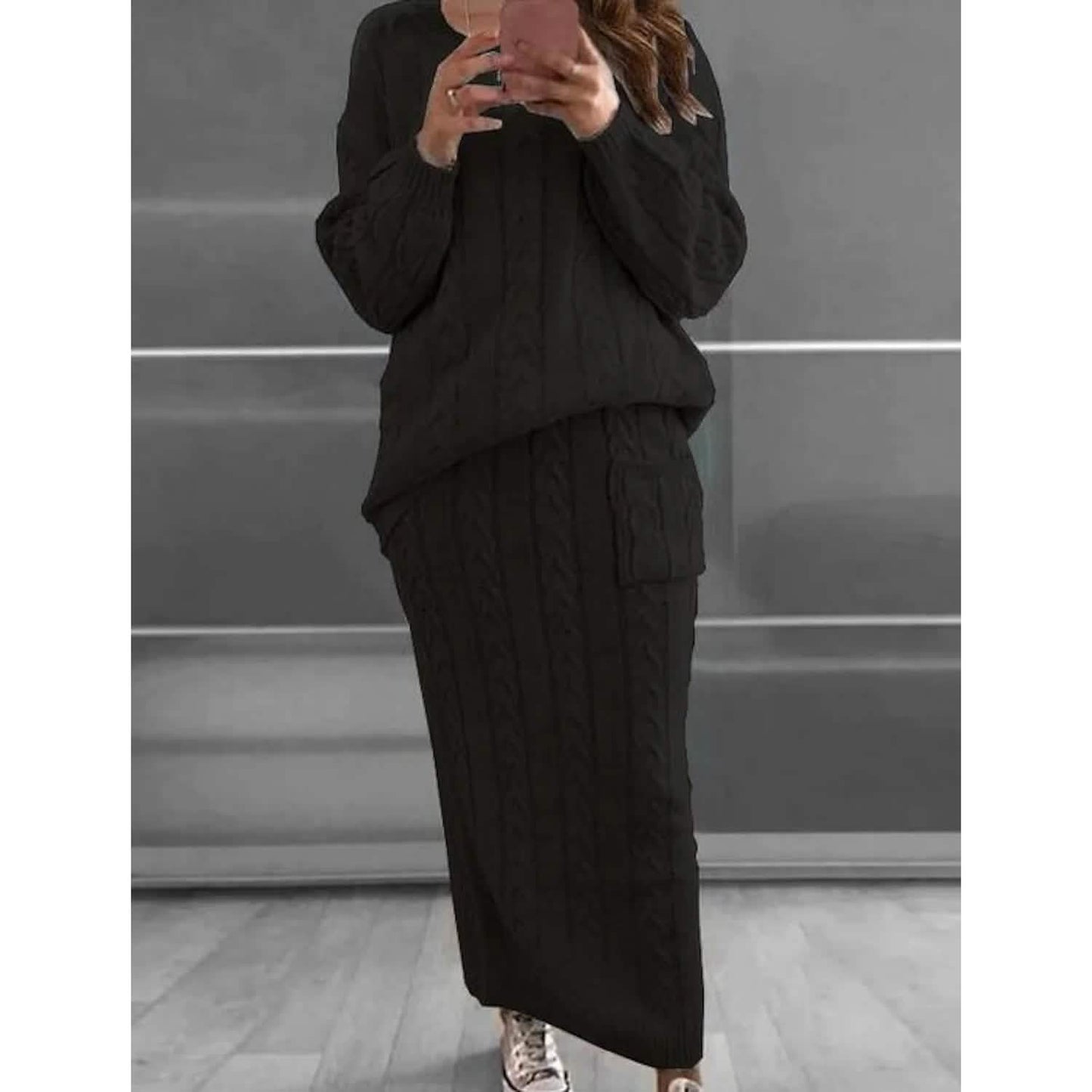 Women's Pocket Knitted Patchwork Solid Casual Long Sleeve Loose Sweater - Renee Lane Company