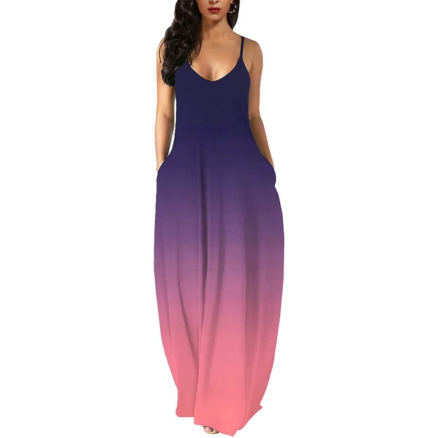 Womens Casual Sleeveless Plus Size Loose Plain Long Maxi Dress with Pockets - Renee Lane Company