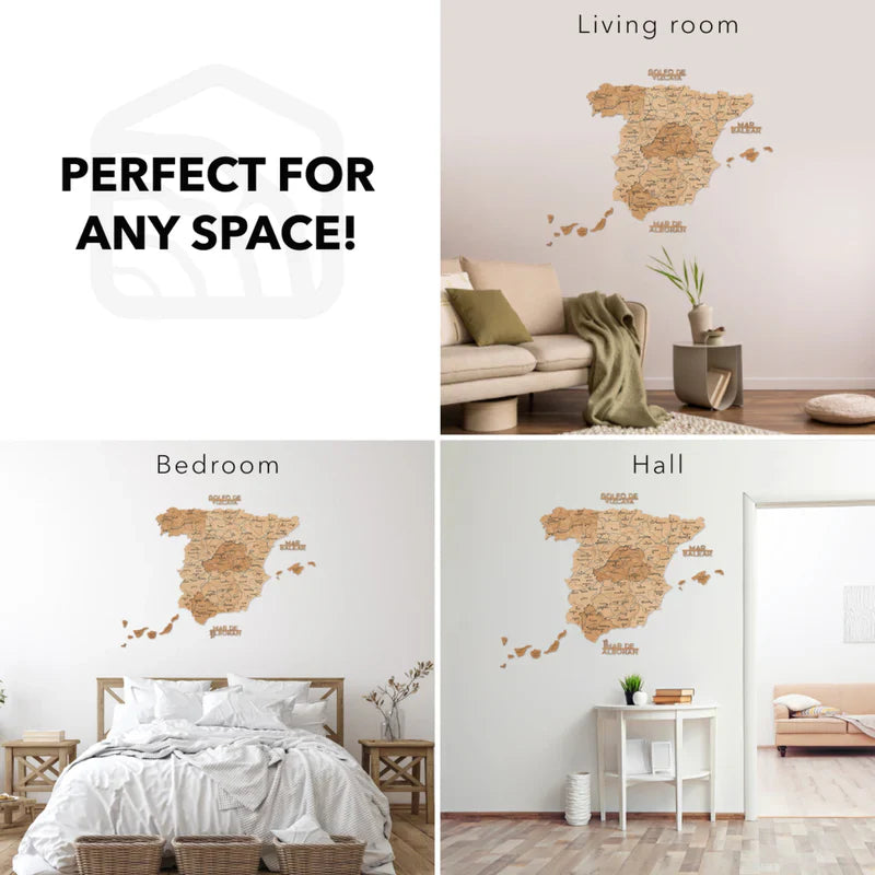 Wooden Map of Spain – Gold - Renee Lane Company