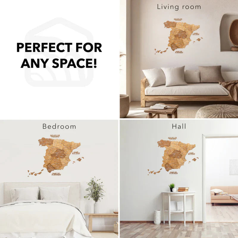 Wooden Map of Spain – Oak - Renee Lane Company