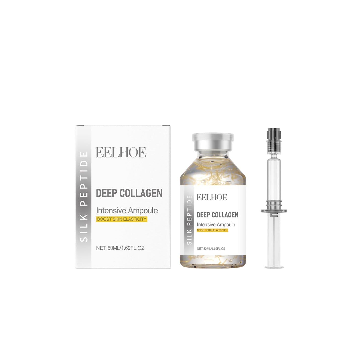 Deep collagen intensive ampoule set: box, amber bottle and silver pump dropper (50ml)