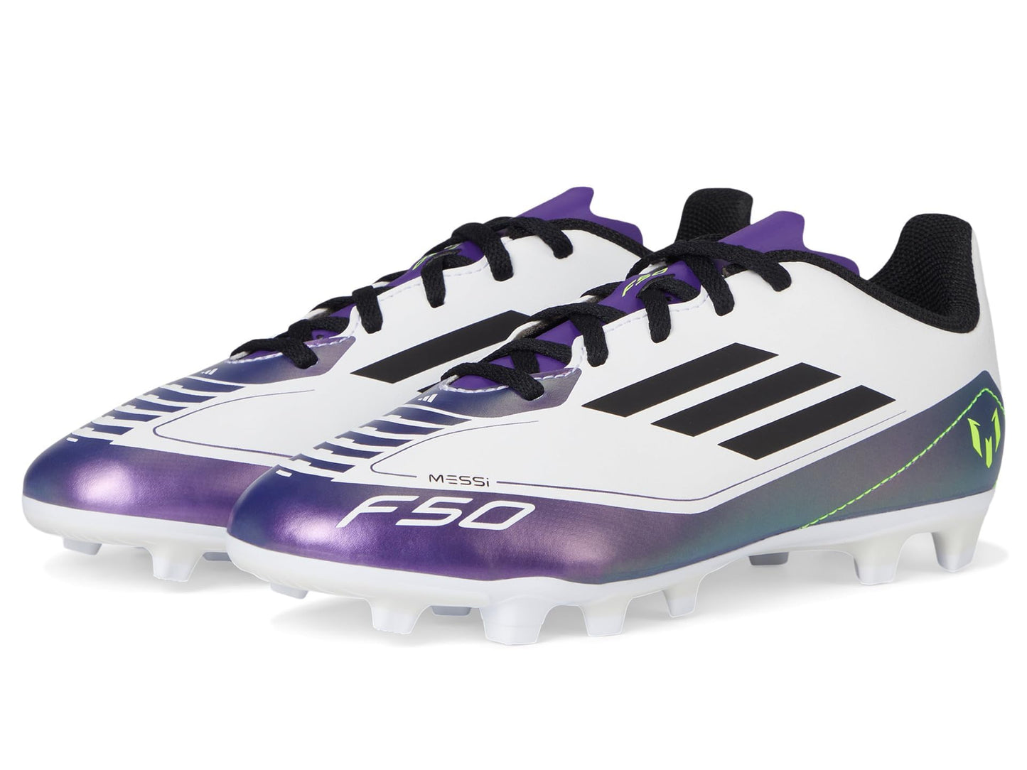 adidas F50 Club Messi Flexible Ground Sneaker White/Black/Unity Purple 1 US Unisex Little Kid - Renee Lane Company